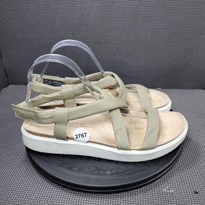 Womens Sz 11 Green & White Ecco Corksphere Ankle Sandals